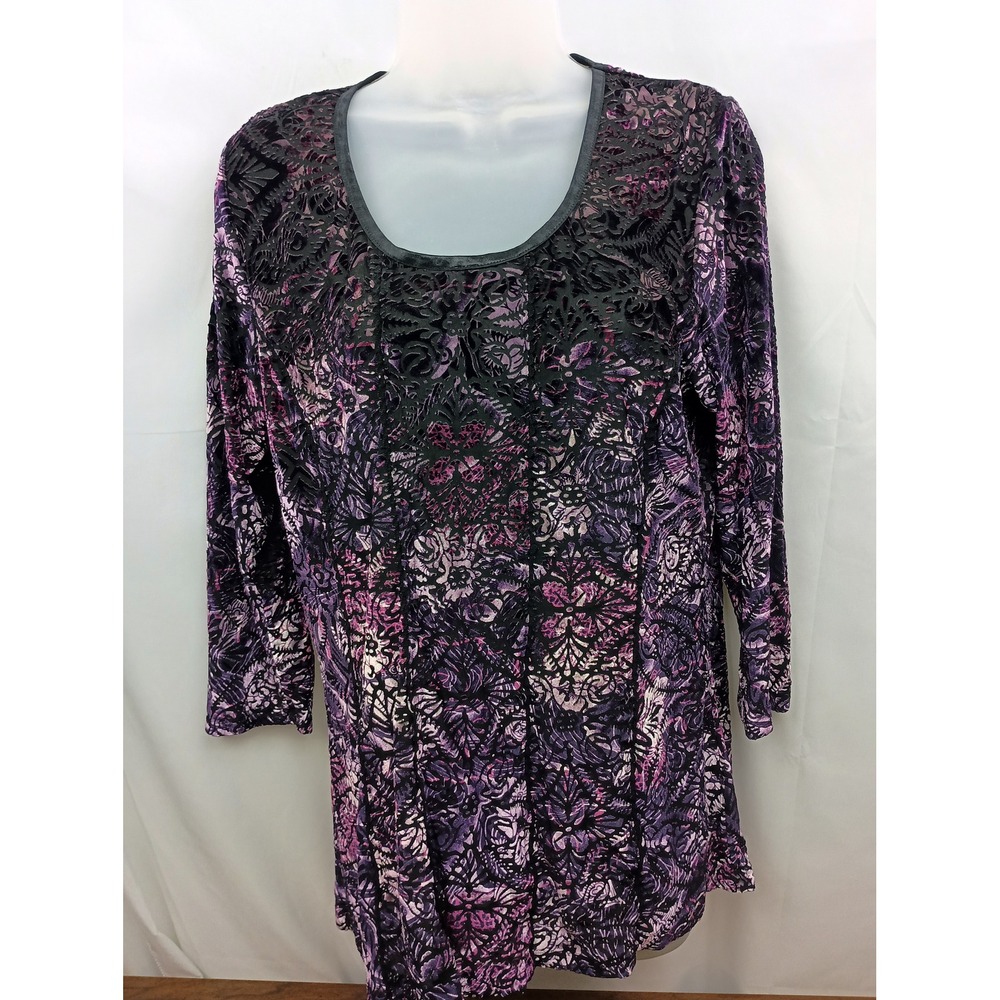 whimsigoth vamp dark grunge purple black metallic stretchy‎ L blouse